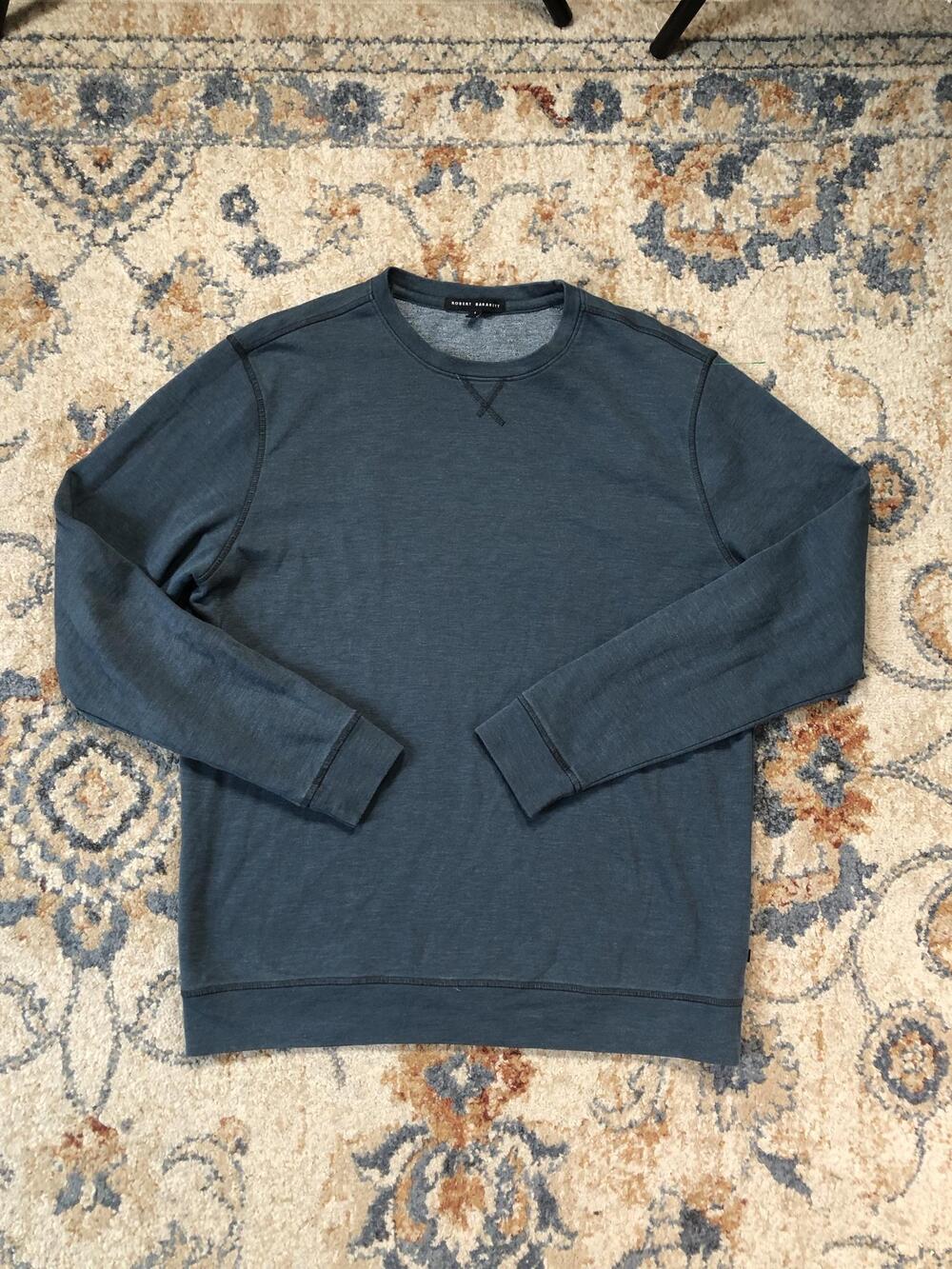 Robert Barakett Sweatshirt Mens Large Blue Knit Crewneck Pullover Cotton Solid